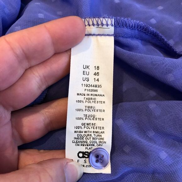 ASOS Design purple blue fringe feather sheer button down top size US 14 - Picture 10 of 14